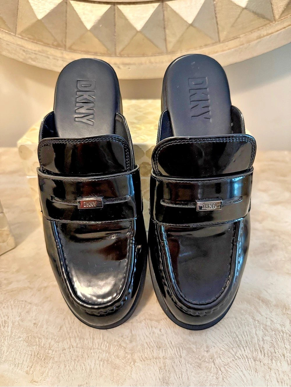 DKNY Patent Leather-Look Mules US 8.5M Like New